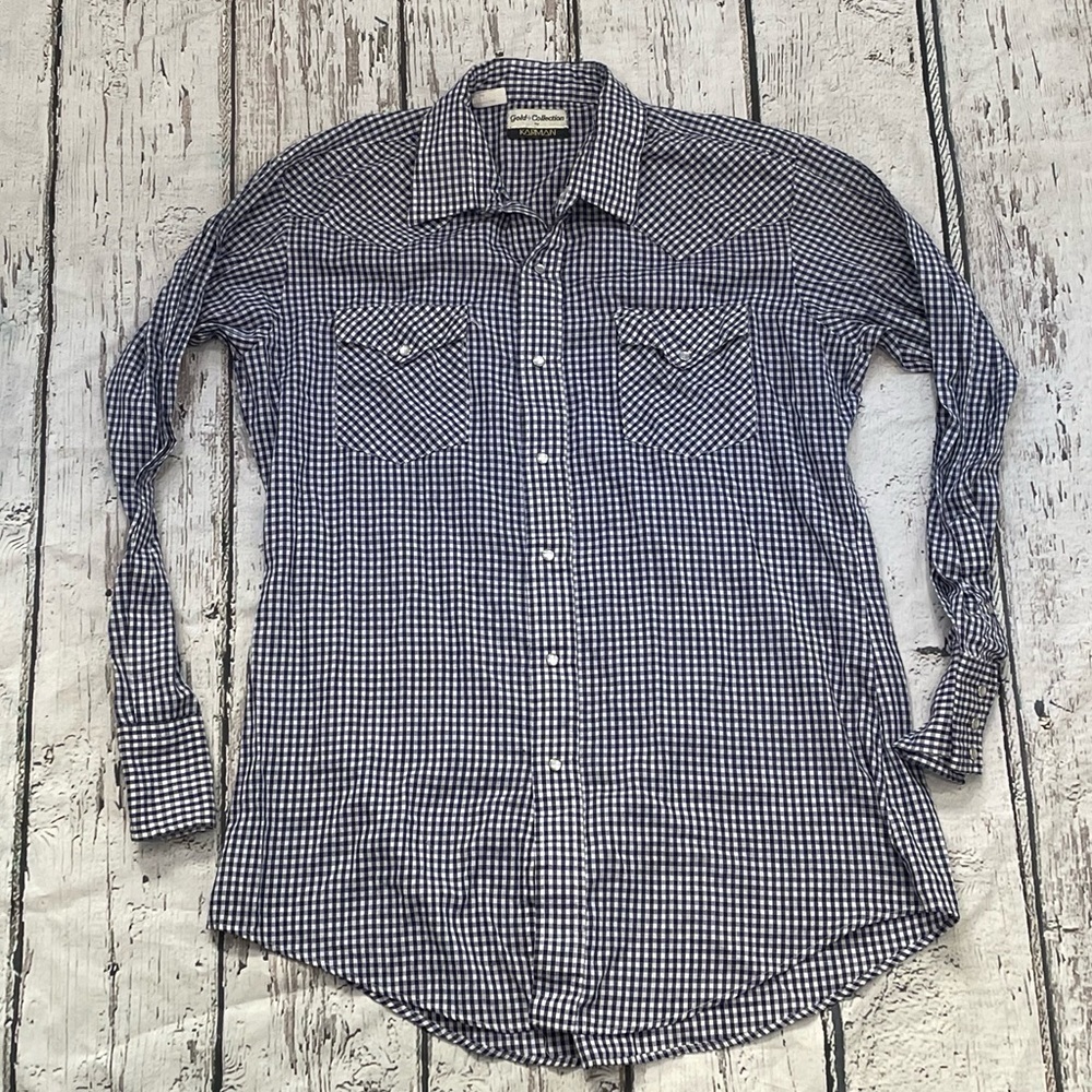 Vintage Karman Gold Collection Blue and White Cowboy Western Button Down